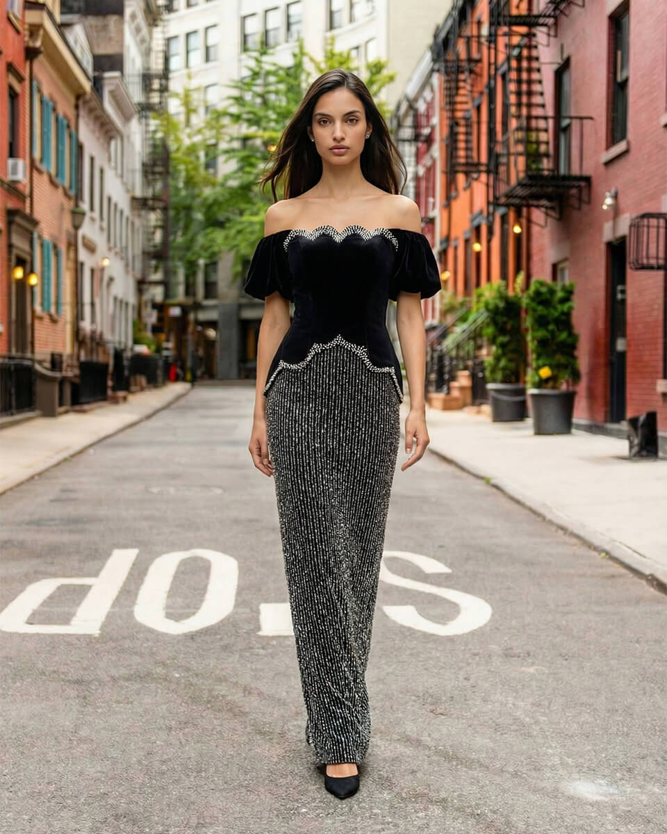 Vivienne Velvet Fringe Gown