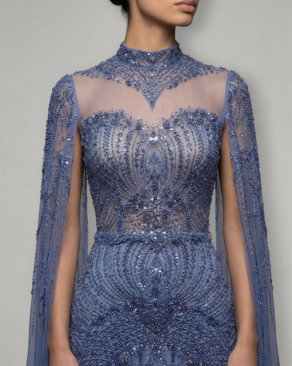 Celeste Beaded Cape Gown