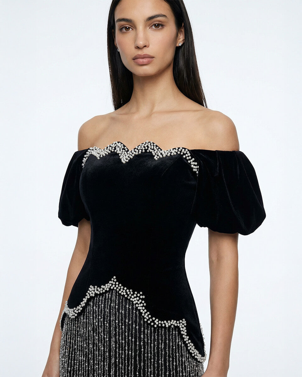 Vivienne Velvet Fringe Gown