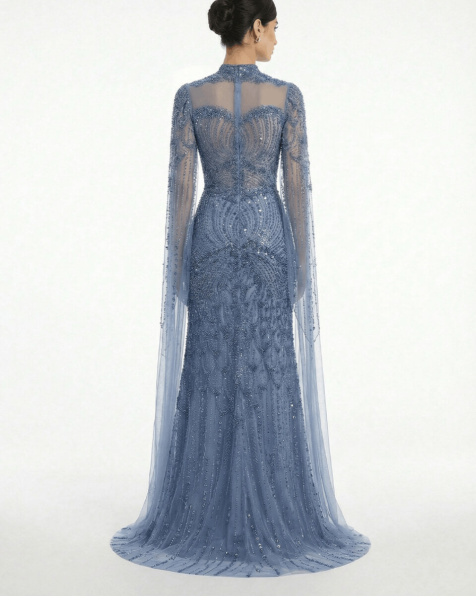 Celeste Beaded Cape Gown