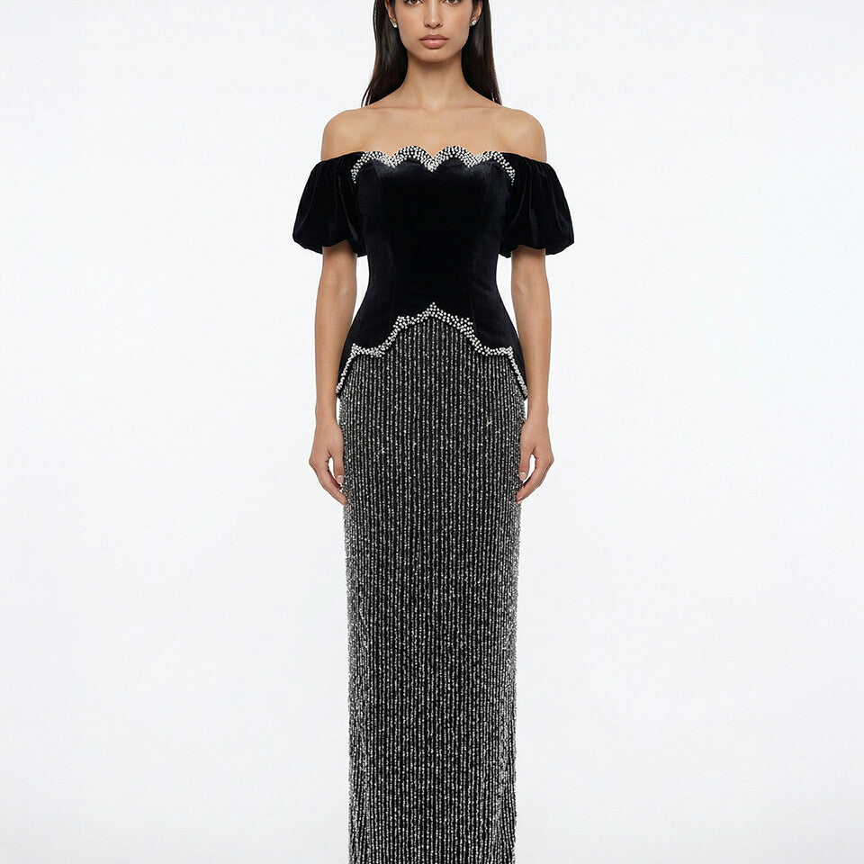 Vivienne Velvet Fringe Gown