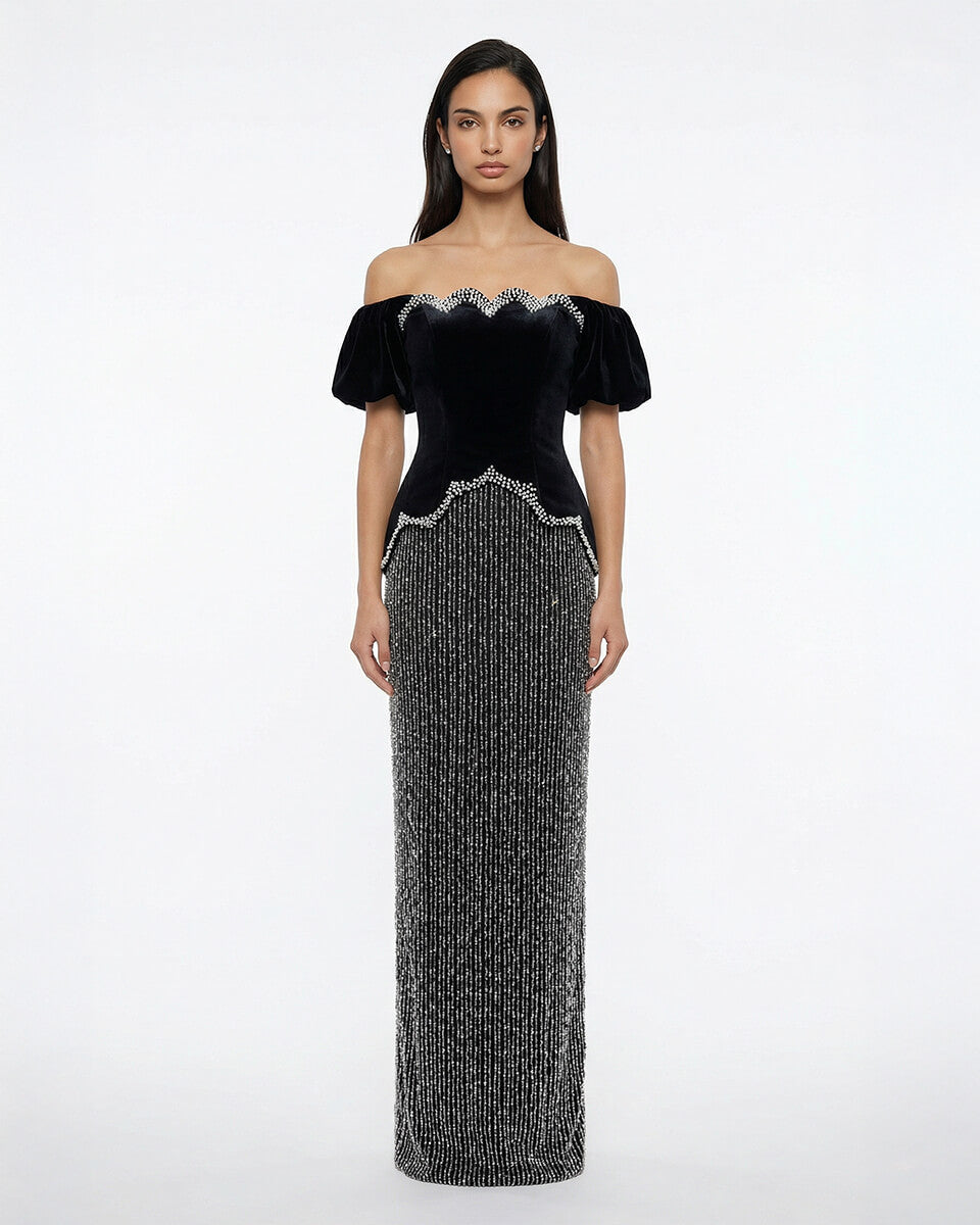 Vivienne Velvet Fringe Gown