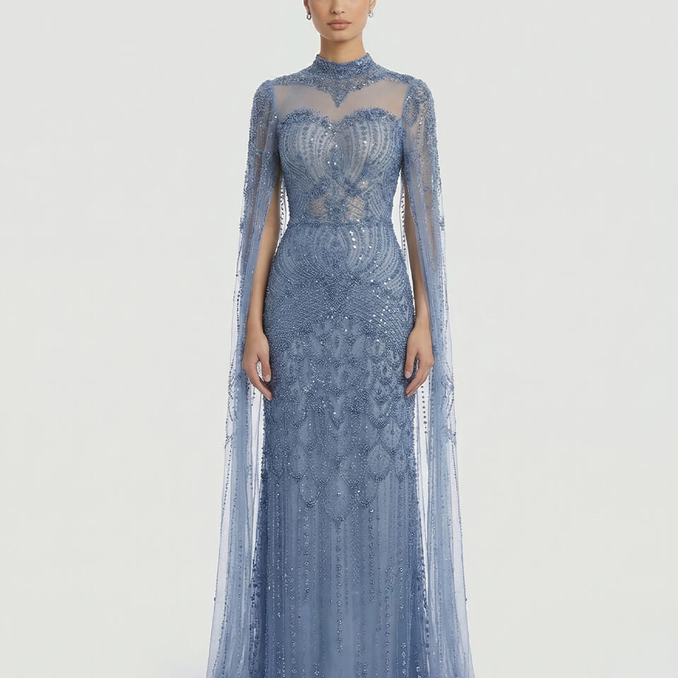 Celeste Beaded Cape Gown