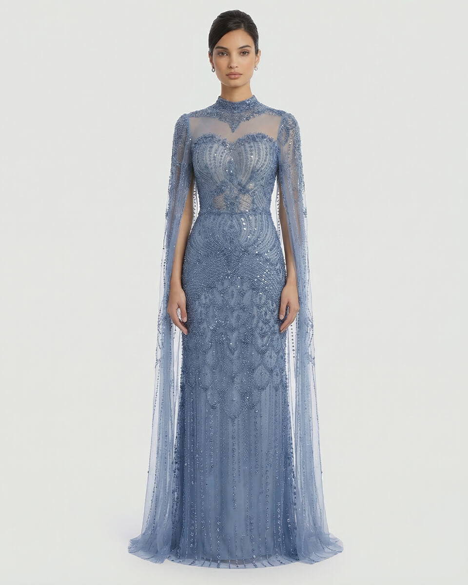 Celeste Beaded Cape Gown