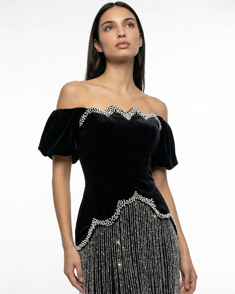 Vivienne Velvet Fringe Gown