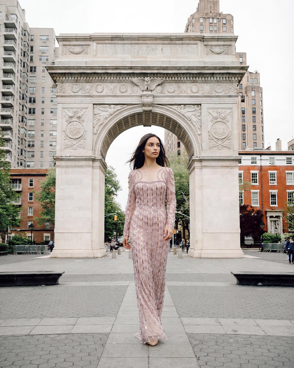 Delphine Beaded Illusion Gown