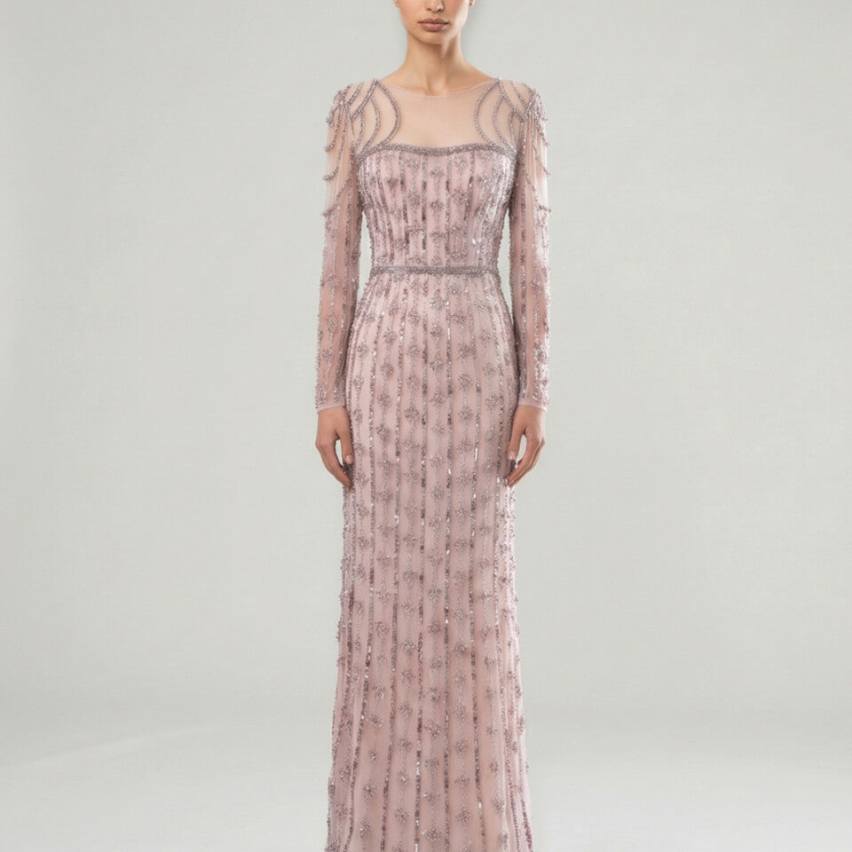 Delphine Beaded Illusion Gown