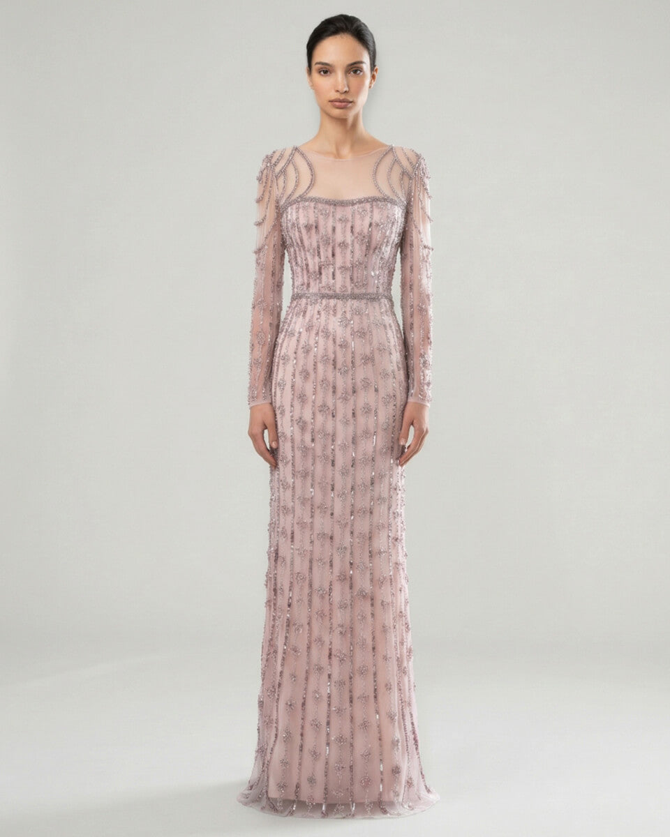 Delphine Beaded Illusion Gown
