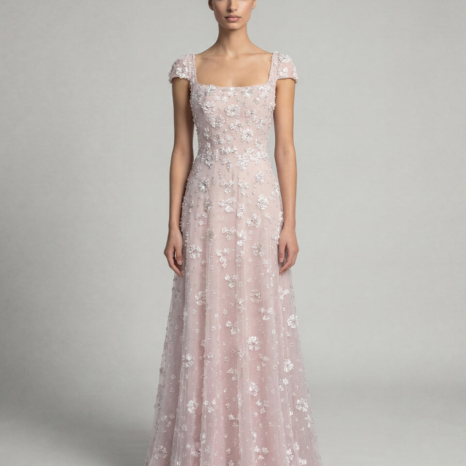 Rosalie Floral Open-Back Gown