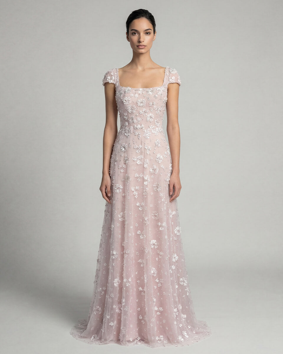 Rosalie Floral Open-Back Gown