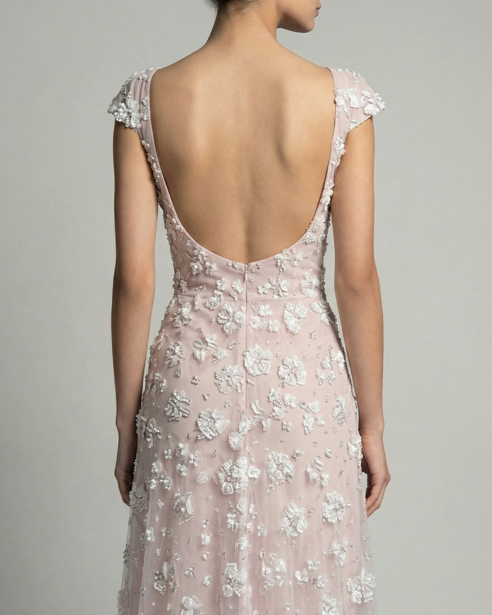 Rosalie Floral Open-Back Gown