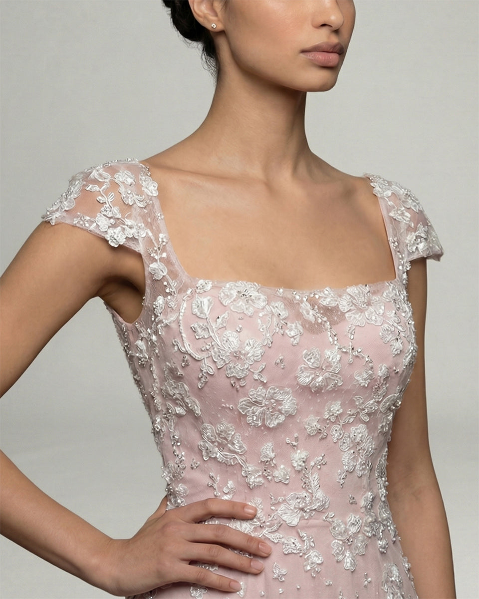 Rosalie Floral Open-Back Gown