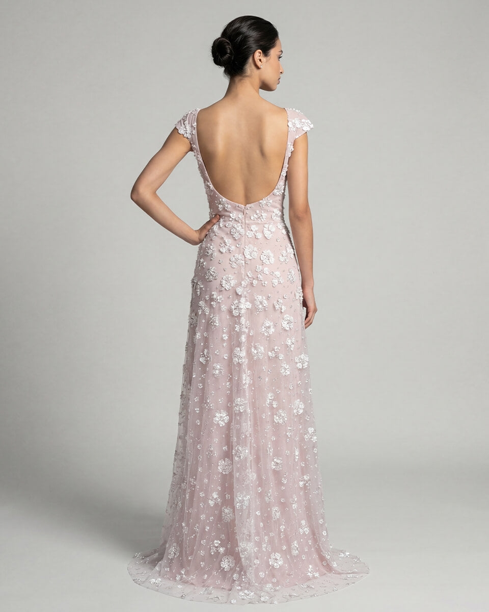 Rosalie Floral Open-Back Gown